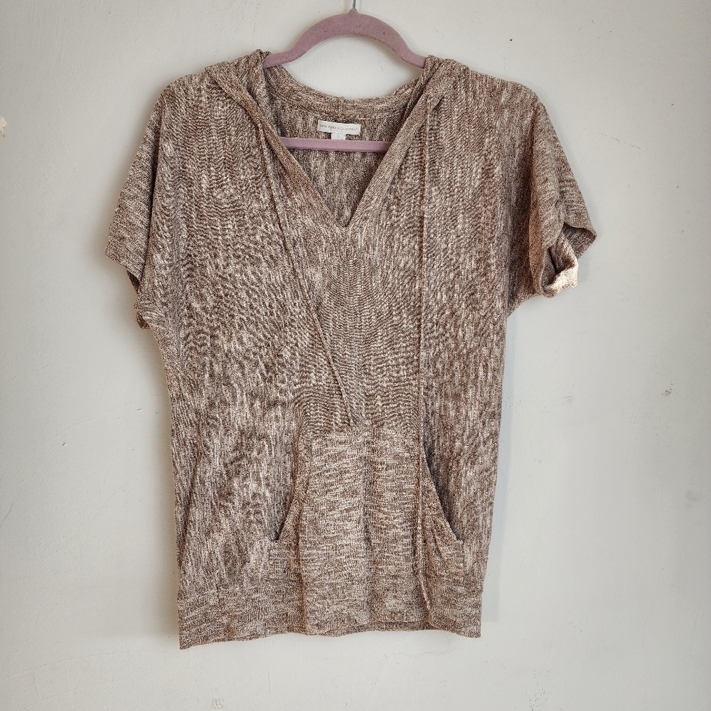 New York & Company Marled Knit Pullover Hoodie  Sweater Taupe Top Size XS